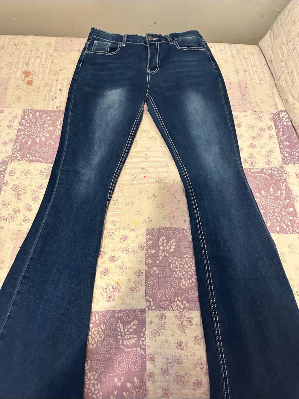Dark Blue Women's Flare Jeans - Classic Stretch Denim